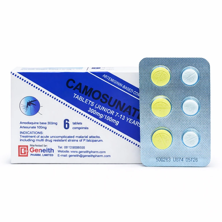 Camosunate Junior Tablets 7-13 Years (Artesunate 100 mg + Amodiaquine 300 mg) x 6 tablets
